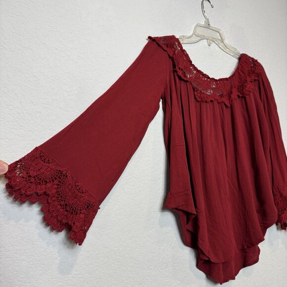 Altar’d State Red Crochet Trim Boho Peasant Top Blouse Flowy Women’s S Holiday - Picture 5 of 7